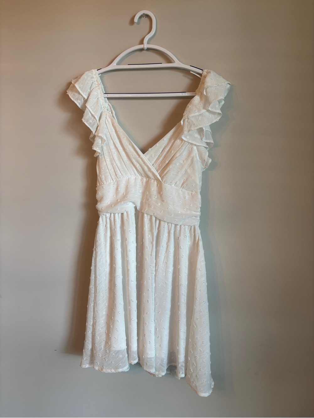 Altar'd State White Ruffle Sleeve V-Neck Mini Dress